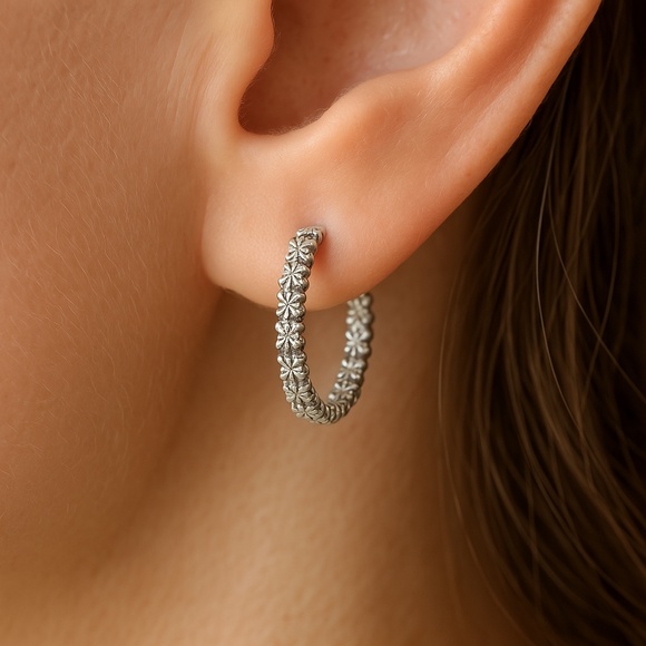 Silvertone Pierced Hoop Earrings - Picture 1 of 8